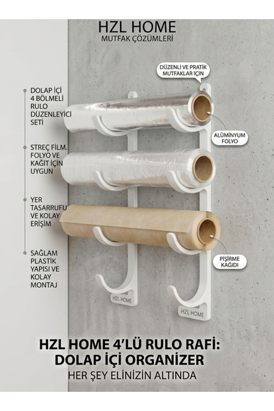 4'lü Rulo Rafı - Dolap İçi Düzenleyici Organizer Seti