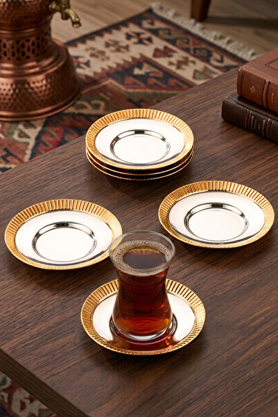 ÖzSa Home 6-Piece Mios Round Tea Plate Set - 18/10 Stainless Steel for 6 People