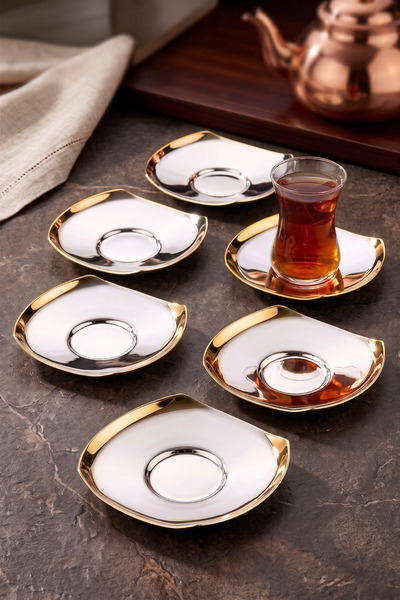 ÖzSa Home 6-Piece Areo Tea Plate Set - 18/10 Stainless Steel for 6 People