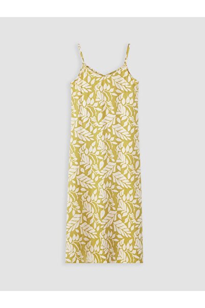 LC Waikiki Lcw Comfort Green V-Neck Rope Strap Patterned Dress