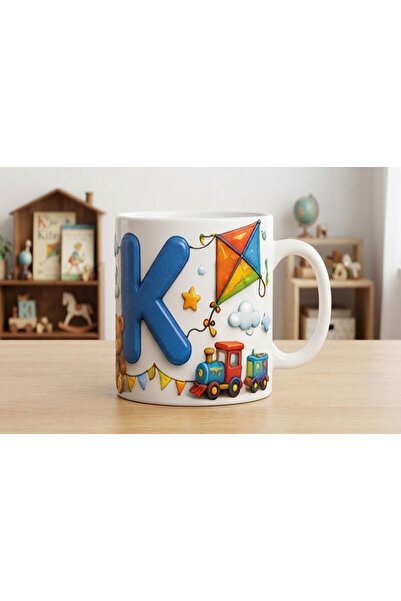 KADOREX DESIGN Kişiye Özel Harfli Çocuk Baskılı Kupa Bardak | Renkli 3D Kabar...