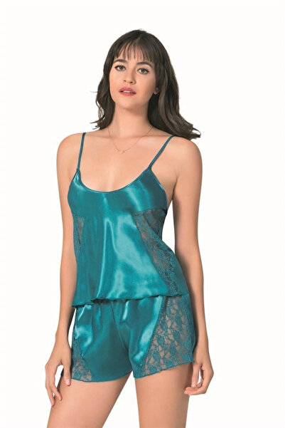 online kapsulavm avm alışveriş Kapsulavm Petrol Saten Babydoll Shorts Set