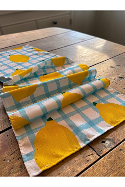 megi concept Limon Desenli Masa Runner 40x140 cm Pötikare Akdeniz Temalı Deko...