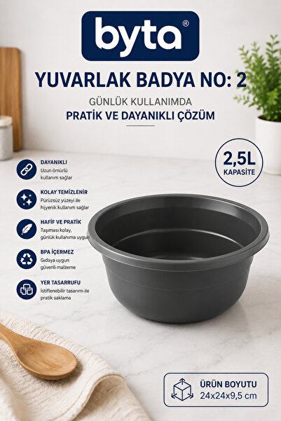 BYTA plastik badya, plastik leğen, yuvarlak badya, 2,5 litre badya, mutfak ka...