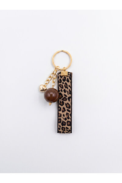 Esdem Accessories Leopar Desenli Kahverengi Boncuklu Çanta Süsü