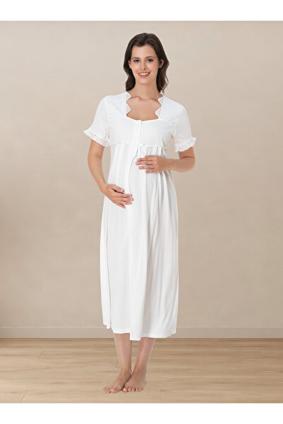 ByLohusa Breastfeeding Feature Cotton Short Sleeve Maternity Nightgown Effort...