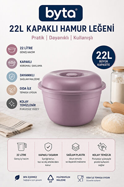 BYTA 22 Liter Covered Dough Basin – Multi-Purpose Food Storage and Kneading C...