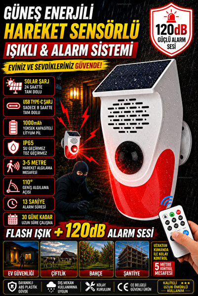 nelerbulurum Şarjlı Kumandalı Güneş Enerjili Su Geçirmez Hareket Sensörlü 120...