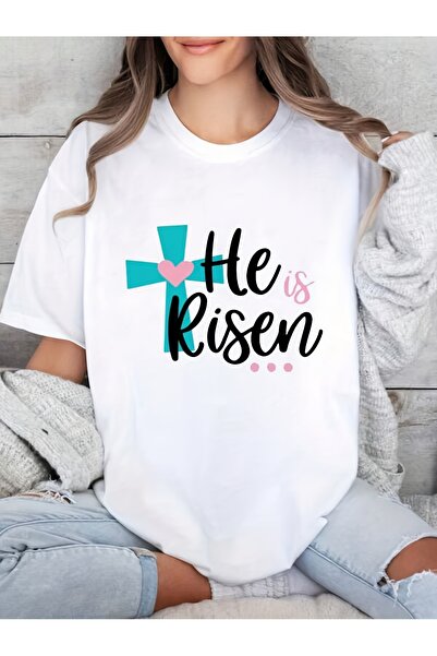 STITCHLY تي شيرت نسائي بنمط مسيحي "He Is Risen" - قميص ناعم خفيف الوزن بأكمام...