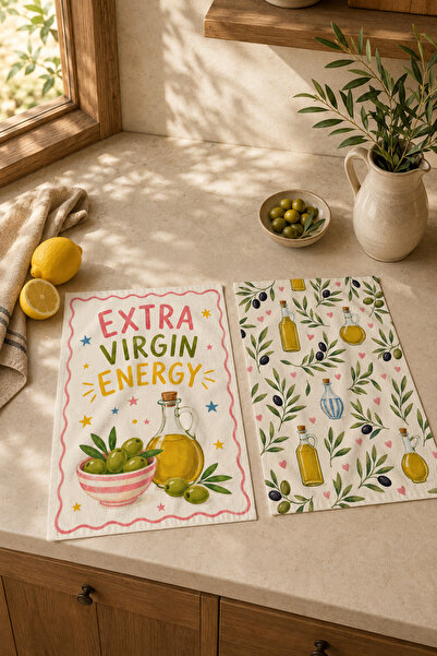 milroma Extra Virgin Energy Zeytin Dalı Limon Akdeniz Desenli Modern Retro 2'...