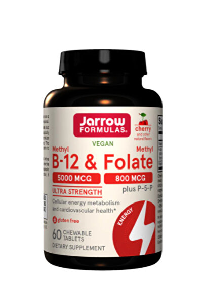 Jarrow Formulas Metil B-12 5000 și Metil Folat Cireșe 60 Comprimate