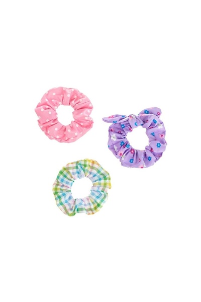 OEM Set 3 buc elastice de păr pentru fete cu flori, buline, carouri, multicol...