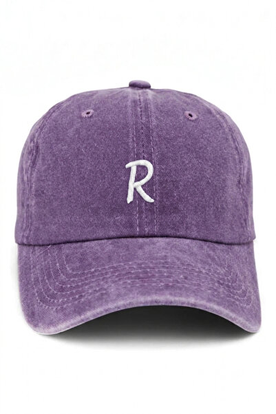 ŞapkaMania Purple Embroidered Washable Vintage Unisex Hat with Letter R