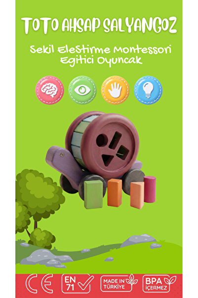 Kids Toto Ahşap Salyangoz – Şekil Eşleştirme Montessori Eğitici Oyuncak, CE & EN 71 Sertifikalı