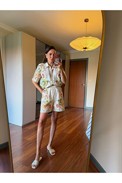 ruyaguneyboutique Poplin Desenli Gömlek Takım