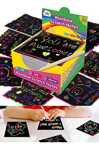 TTAG Rainbow Scratch Mini Art Notes 100 Magic Scratch Paper Note Cards for Ki...