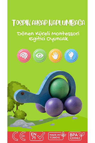 Kids Tospik Ahşap Kaplumbağa – Dönen Küreli Montessori Eğitici Oyuncak, CE & EN 71 Sertifikalı