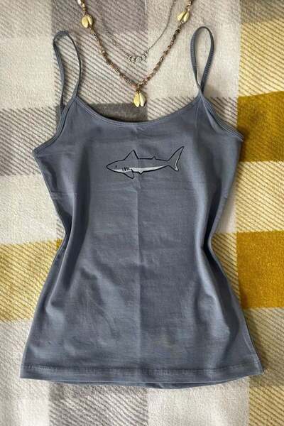 Karakedi Anthracite Shark Y2K Thin Strap Basic Body Crop