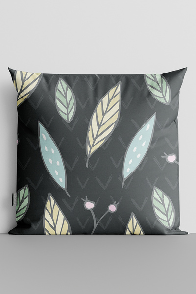 TicaretJet Colorful Leaves Double Sided Digital Printed Pillow Throw Pillow C...