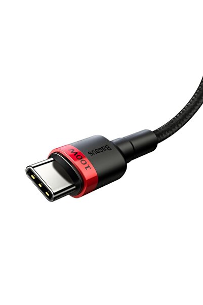 Baseus Cablu de date Cafule (CATKLF-AL91) - USB-C la Type-C, PD 2.0, 100W, 2m - Roșu Negru, conectare