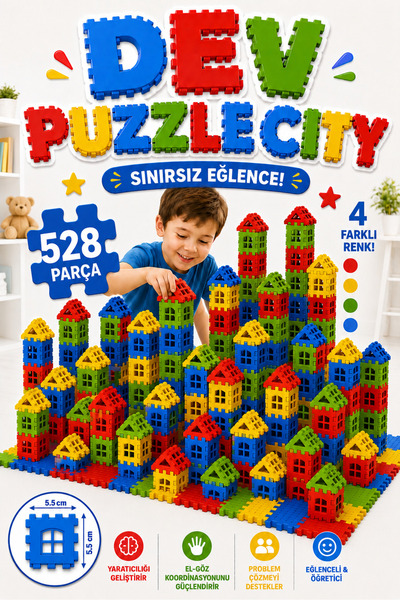 Erbek 528 Parça Ultra DEV Puzzle City 3D Yapı Ve Tasarım Blokları 528 Parça E...