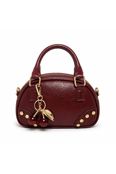 Silvans bag Kadın Bordo Kiraz Charm Detaylı El ve Omuz Çantası Askılı Gold Ak...