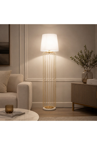 Generica Coil Lampshade Stand and Elegant White Body with Brass - Modern Luxu...