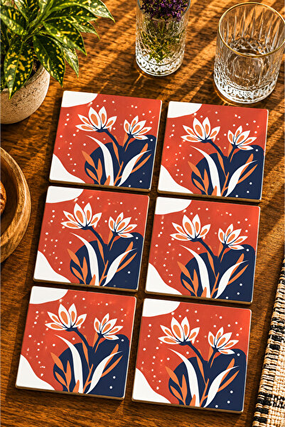 JHAAR Abstract - Bohemian Floral Modern Set of 6 Coasters - Uv Printing Mdf -...