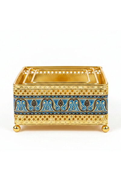 AKDC Gold & Blue Square Metal Candle Warmer | Ornate Filigree Design | 14×6 c...