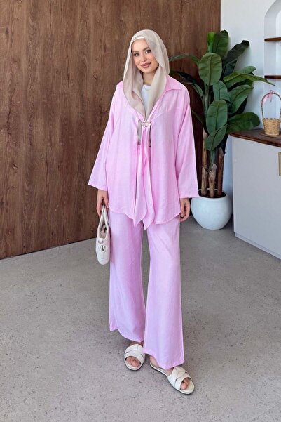 Şulemoda Giyim Tie Buckle Detail Suit Pink