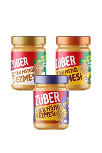 Züber Üçlü Yer Fıstığı Ezmesi Paketi (%100 + Original + Crunchy Yer Fıstığı E...