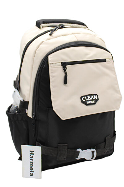 Harmela Multi-Compartment Beige-Black School Backpack Unisex School Bag 26011