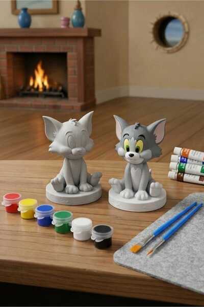 Genel Markalar Kendin Boya Sevimli Kedi Figürü Seti – 3D Tasarım Eğitici Boya...