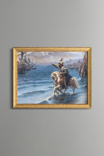 epiqart فاتح السلطان محمد يركب حصانه نحو البحر - لوحة منقوشة عتيقة الطراز - ن...