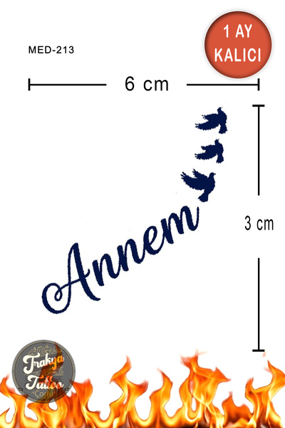 Trakya Tattoo 1 Ay Kalıcı Hayalet Minimal Dövme Annem Yazılı Geçici Dövme MED...