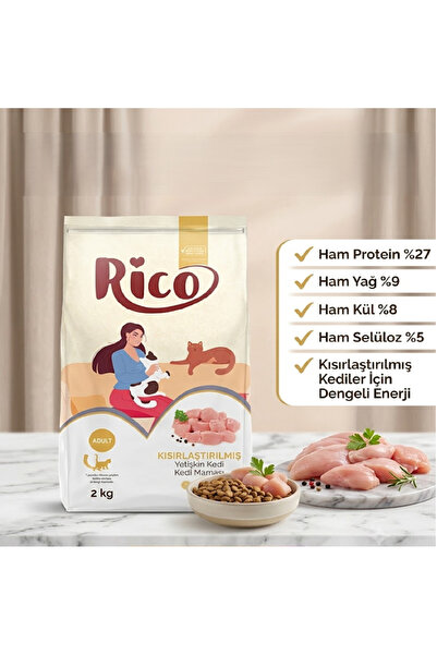 Rico Tavuklu Kısırlaştırılmış Yetişkin Kedi Maması 2 Kg
