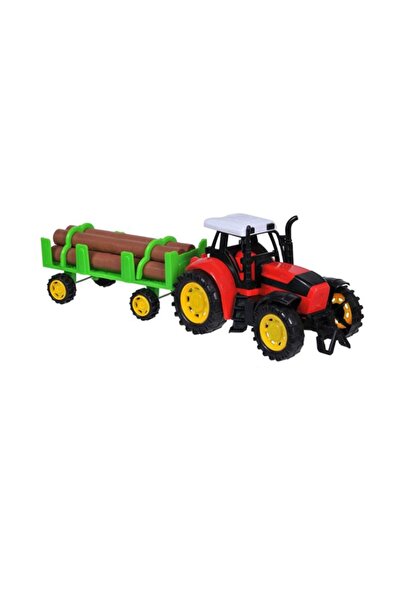 OEM Tractor roșu cu remorcă și lemn
