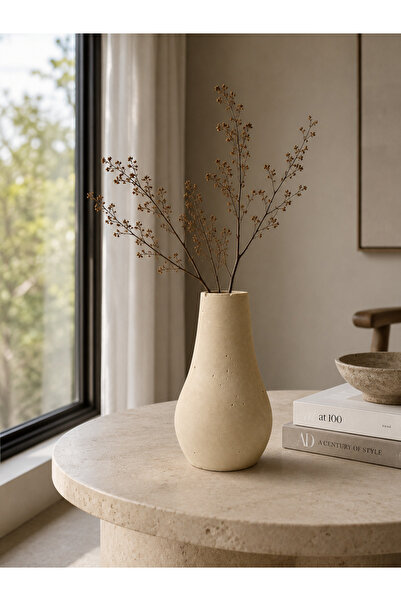 Lazuran Studio Vază decorativă din beton – Formă de picătură |   Travertin |