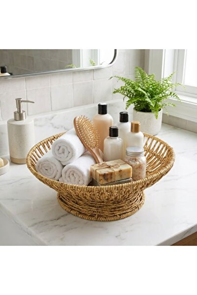 BY NEVSER ®   28 cm Plastic Rattan Serving Bowl – Natural Wicker Look Decorat...