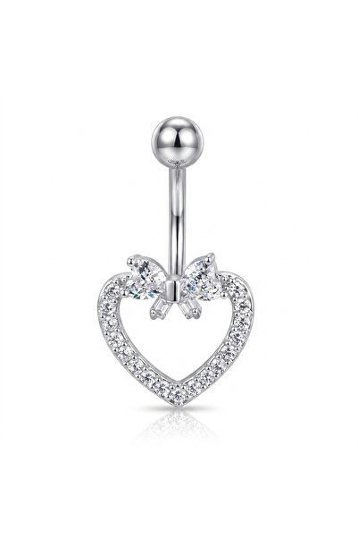Karaşah Kalp Çiçek Zirkon 10x1,6mm Çelik Göbek Piercing