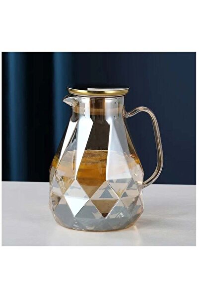 Arabest Geometric Glass Pitcher with Lid,1800ml/60.87oz Heavy-Duty Heat Resis...