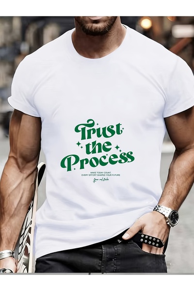 12 Teknoloji تي شيرت رجالي عصري كاجوال بطبعة Trust The Process، 180 جرام، ناع...