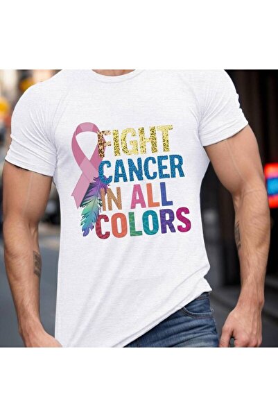12 Teknoloji Men's T-Shirt, "FIGHT CANCER IN ALL COLORS" Graphic Print, Casua...