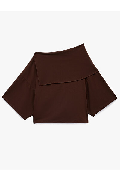 Koton Viscose Blended Layered Collar Off-The-Shoulder Bat Sleeve Blouse