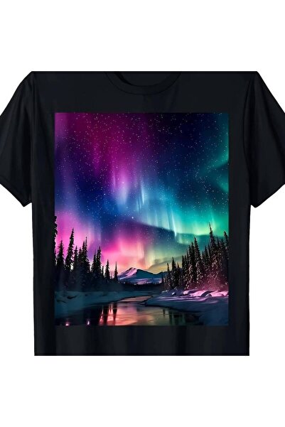 12 Teknoloji تي شيرت 100 Alaska Landscape Aurora Borealis Northern Lights Vac...