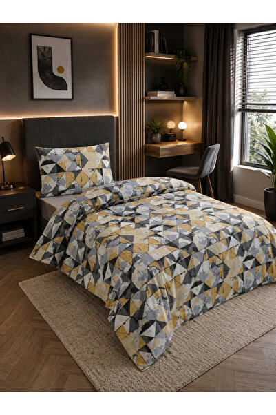 HOMENUP 100X200 Single Duvet Cover Set Patterned Yellow-Anthracite