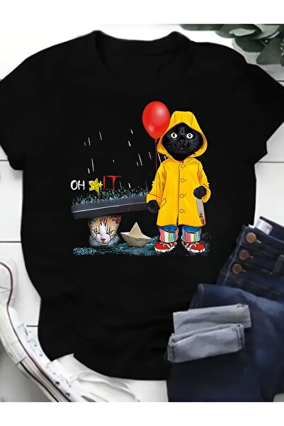 STITCHLY تي شيرت نسائي كاجوال بأكمام قصيرة مع طباعة مضحكة ورسومات يوم ممطر - ...