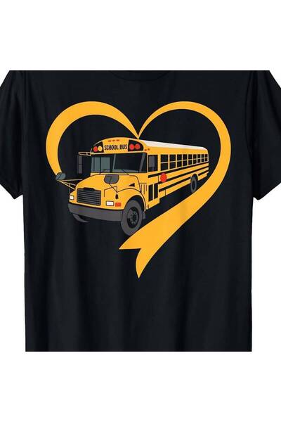 BASEPULSE تي شيرت Heart School Bus Driver ذو ياقة دائرية، قماش قابل للتمدد قل...