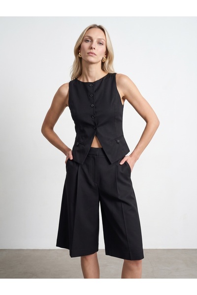 Dilvin 60621 Crew Neck Buttoned Vest-Black