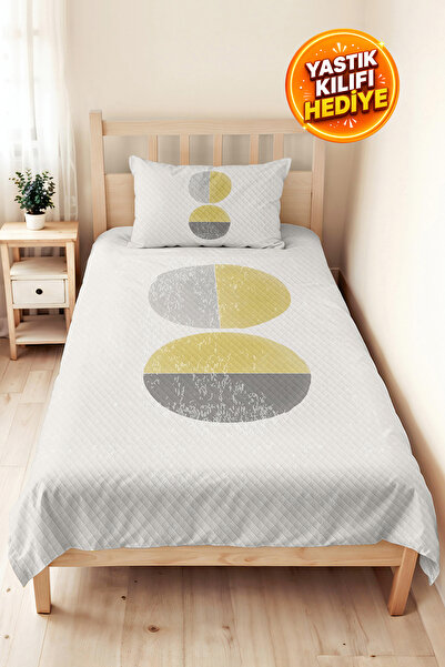 Evimde Bambaşka Geometric Yellow Gray Young Room Single Pique Set - Minimal 1...